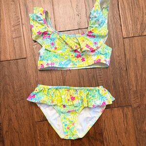 Janie and Jack Floral Ruffle Two-Piece Swimsuit in Great Condition